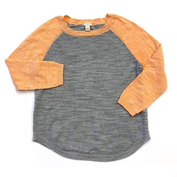 J. Crew Factory Airspun Colorblock Baseball Sweater Sz S | Gray and Orange‎ - Picture 1 of 3